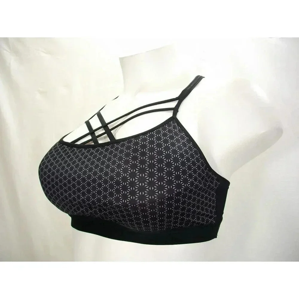 SMALL Champion N9687 C9 Strappy‎ Front Cami Wire Free Sports Bra Black Print NWT